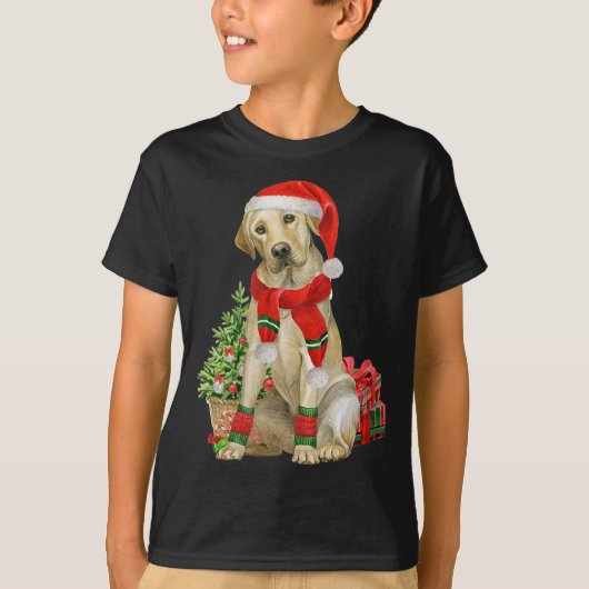 T-shirt Jaune Lab Labrador Noël Arbre Amoureux des chiens (Devant)