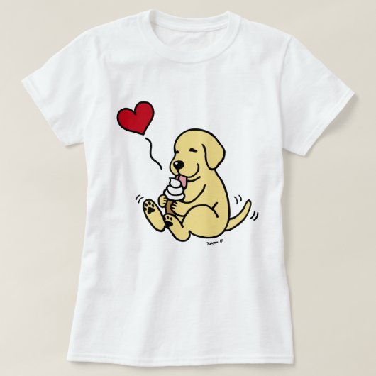 T-shirt Jaune Lab Licking Ice Cream avec le coeur rouge (Design devant)