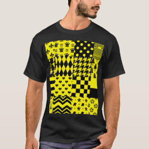 T-shirt Jaune Noir Mixte Conception Motif Patchwork