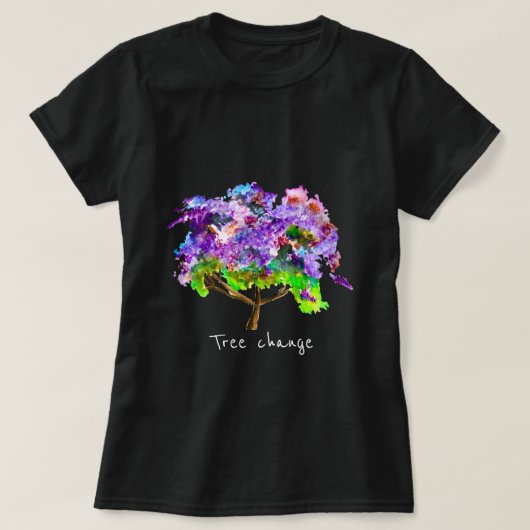 T-shirt Jaune violette arbre aquarelle art (Design devant)