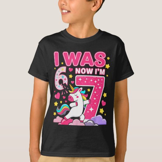 T-shirt J'avais 6 ans maintenant j'ai 7 ans fille licorne (Devant)