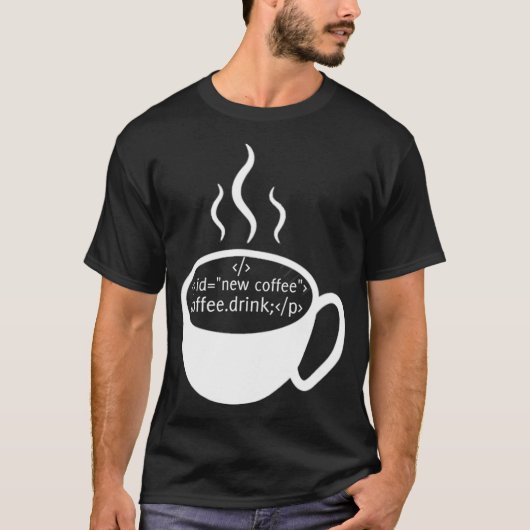 T-shirt JavaScript Code HTML Boire Café (Devant)