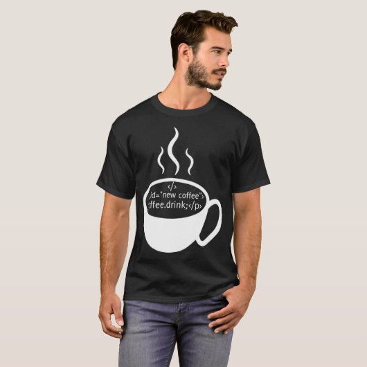 T-shirt JavaScript Code HTML Boire Café (Devant entier)