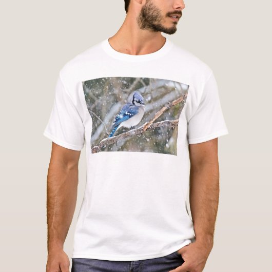 T-shirt Jay bleu dans une tempête de neige (Devant)
