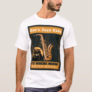 T-shirt Jazz Cat Café - saxophone de chat exécutant saxoph
