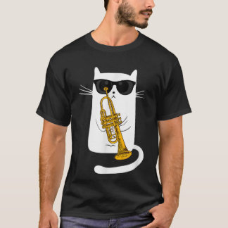 T-shirt Jazz Cat Jouer Trumpet - Hippy Hipster Kitty