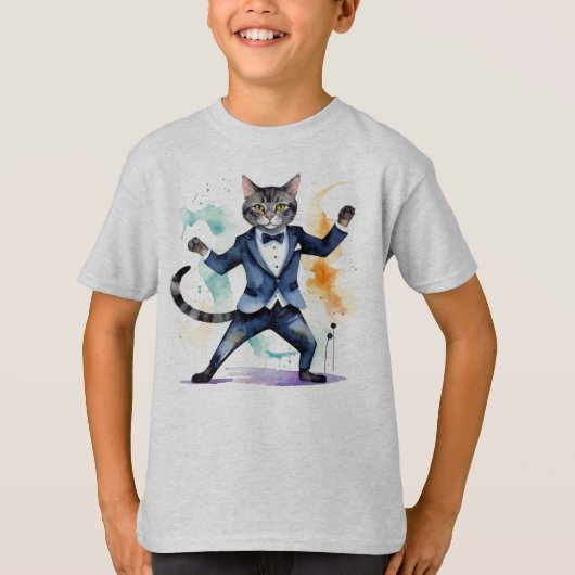 T-shirt Jazz Dancing Cool Chat Fun Aquarelle (Devant)