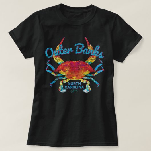 T-shirt JCombs Outer Banks, NC, Crabe Bleu (Distressed) (Design devant)
