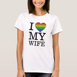 T-shirt Je aime ma femme LGBT cœur scintillant Saint-Valen