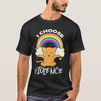T-shirt Je Choisis Violence Cute Chat Rainbow Cloud Stars
