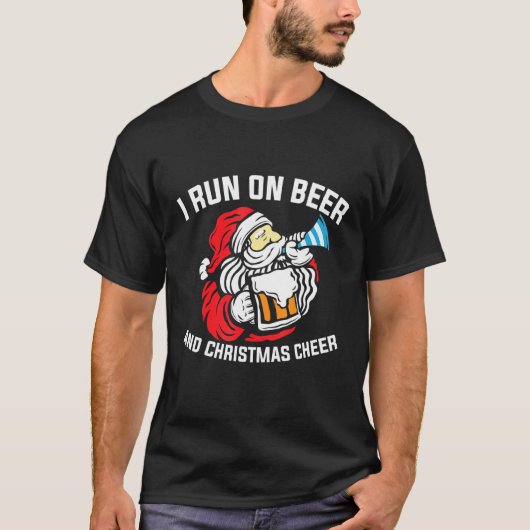 T-shirt Je Cours Sur La Bière Et Noël Joyeux Père Noël (Devant)