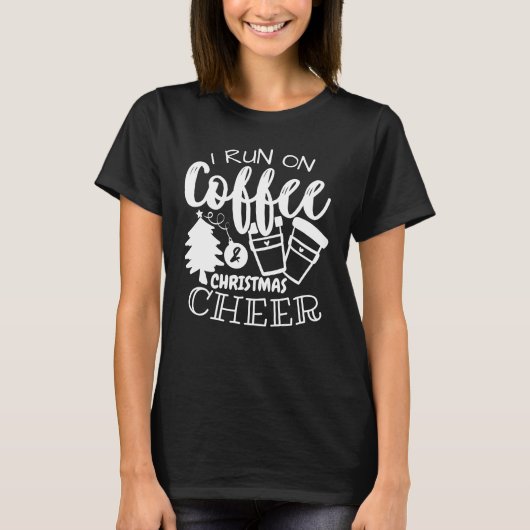 T-shirt Je cours sur le café et Noël Cheval blanc Script (Devant)