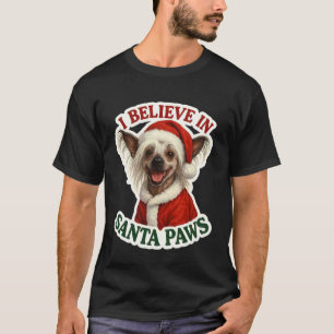 T-shirt Je crois au Père Noël Chinese Crested Dog Joyeux