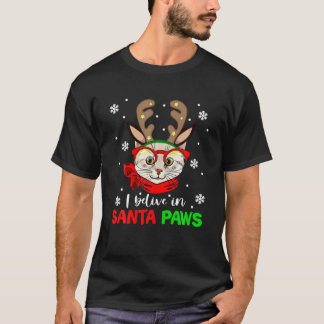 T-shirt Je Crois En Père Noël Paws Love Cats Joyeux Noël