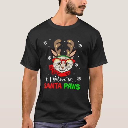 T-shirt Je Crois En Père Noël Paws Love Cats Joyeux Noël (Devant)