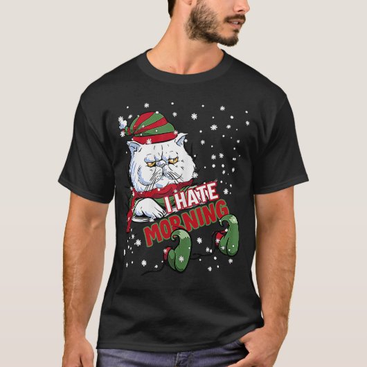 T-shirt Je déteste Chat Matin Kitten Angry Elf Cat Grumpy (Devant)