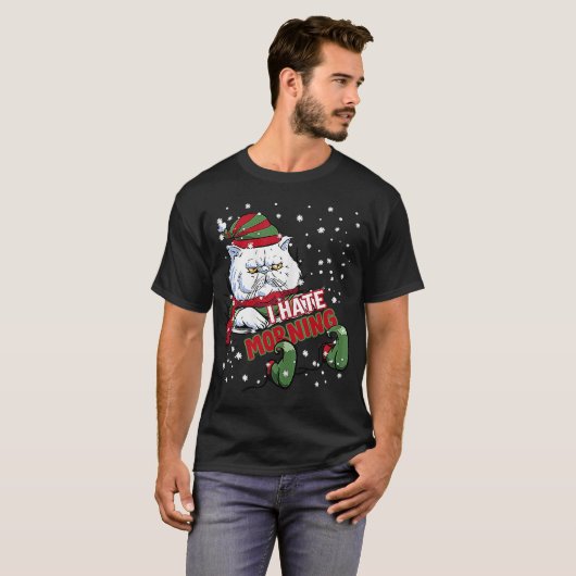 T-shirt Je déteste Chat Matin Kitten Angry Elf Cat Grumpy (Devant entier)