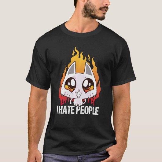T-shirt Je Déteste Les Gens Chat Kittie Flames Mal Kitten (Devant)