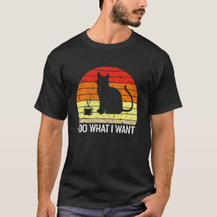 T-shirt Je Fais Ce Que Je Veux Café Rétro Black Cat Silhou