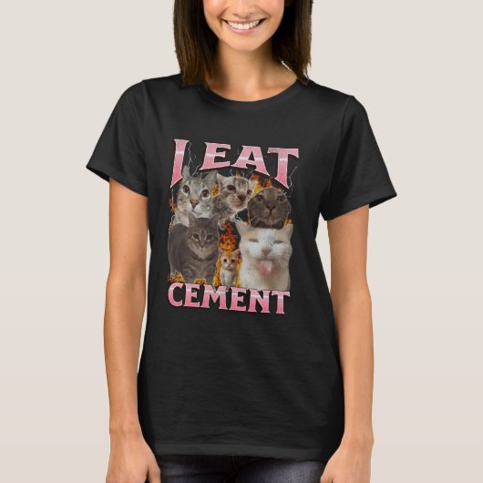 T-shirt Je Mange Du Ciment Drôle Chat Mème Contrefaçon Gra (Devant)