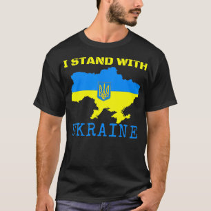 T-shirt Je me tiens avec l'Ukraine Carte fin drapeau ukrai