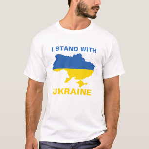 T-shirt Je me tiens avec l'Ukraine drapeau et carte ukrain