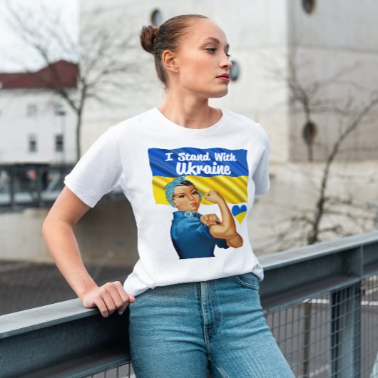 T-shirt Je me tiens avec l'Ukraine Drapeau Rétro Rosie Wom