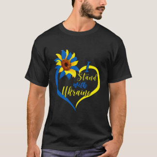 T-shirt Je Me Tient Avec L'Ukraine Coeur Ukraine Tournesol