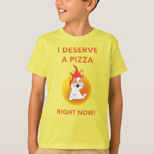 T-shirt Je mérite une pizza maintenant slogan avec un chat