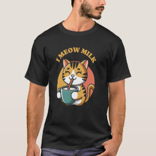 T-shirt Je miaule du lait drôle de chat qui boit rétro
