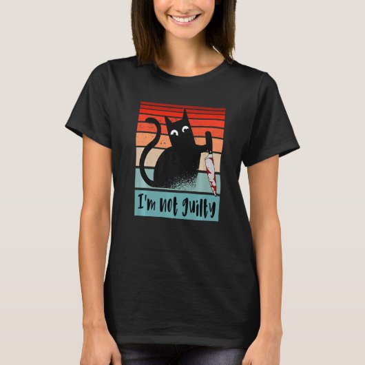 T-shirt Je ne suis pas coupable Chat innocent avec couteau (Devant)