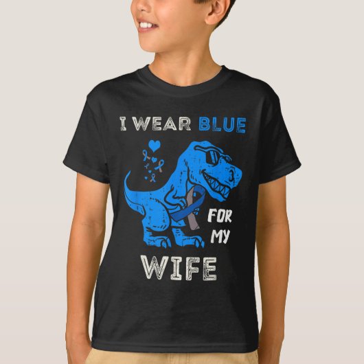 T-shirt Je Porte Du Bleu Pour Mon Épouse T Rex Dino Diabet (Devant)