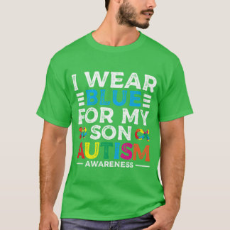 T-shirt Je porte du bleu pour mon fils amour soutien autis