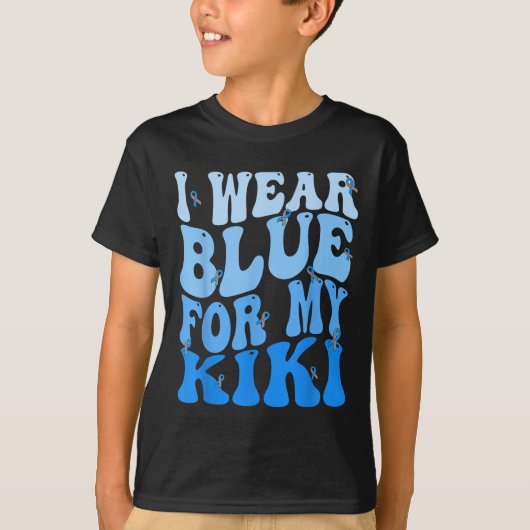 T-shirt Je Porte Du Bleu Pour Mon Kiki Blue Ribbon Diabete (Devant)