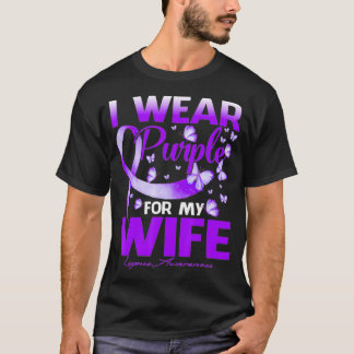 T-shirt Je Porte Du Purple Pour Mon Épouse Lupus Noir