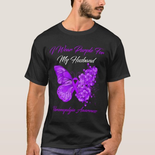 T-shirt Je Porte Du Violet Pour Mon Mari Fibromyalgie Guer (Devant)