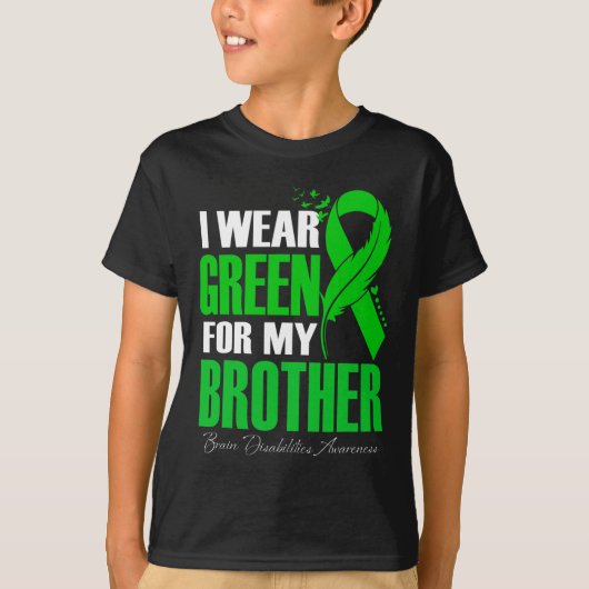 T-shirt Je Porte Le Vert Pour Mon Frère Handicap Cerveau A (Devant)