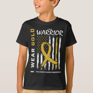 T-shirt Je Porte Or Guerrier Enfance Cancer Sensibilisatio