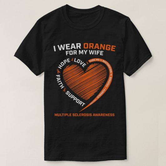 T-shirt Je Porte Orange Pour Ma Femme MS Sclérose Multiple (Design devant)