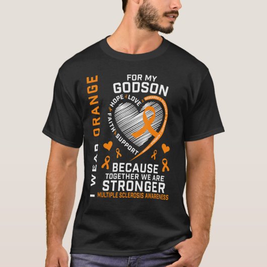 T-shirt Je Porte Orange Pour Mon Godson Multiple Sclerosis (Devant)