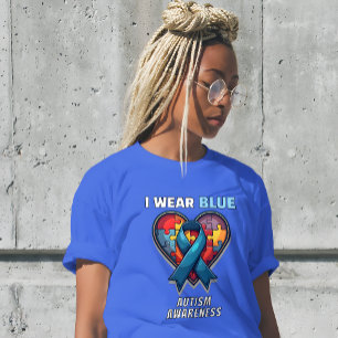 T-shirt Je porte Sensibilisation sur l'autisme bleue - Puz