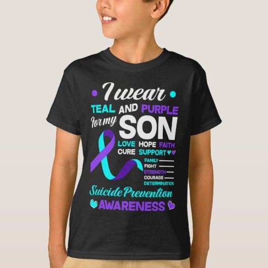T-shirt Je porte Turquoise et pourpre pour mon fils Suicid (Devant)