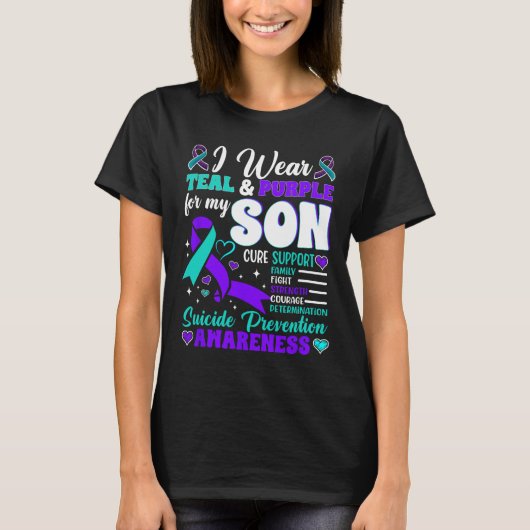 T-shirt Je Porte Turquoise Et Violet Pour Mon Fils Suicide (Devant)