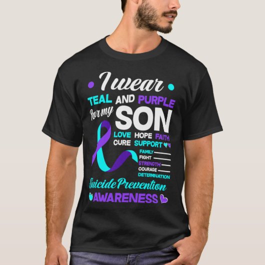 T-shirt Je Porte Turquoise Et Violet Pour Mon Fils Suicide (Devant)