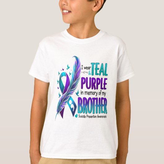 T-shirt Je Porte Turquoise Et Violet Pour Mon Frère Suicid (Devant)