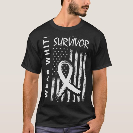 T-shirt Je porte un cancer du poumon blanc Survivant Homme (Devant)