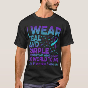 T-shirt Je porte un ruban sarcelle et violet pour la préve