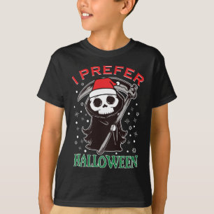 T-shirt Je Préfère Halloween Noël Cute Grim Reaper Sant