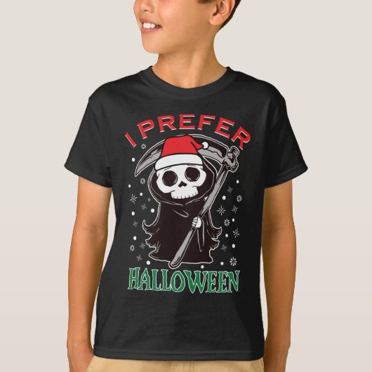 T-shirt Je Préfère Halloween Noël Cute Grim Reaper Sant (Devant)