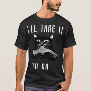T-shirt Je Prendrai À Emporter Chat Mangeant Du Poisson